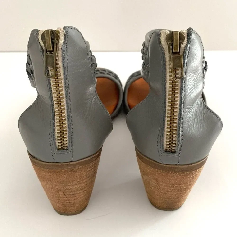 Sundance Gray Woven Leather Sandals 38 (US 7.5) Boho Chic Coastal